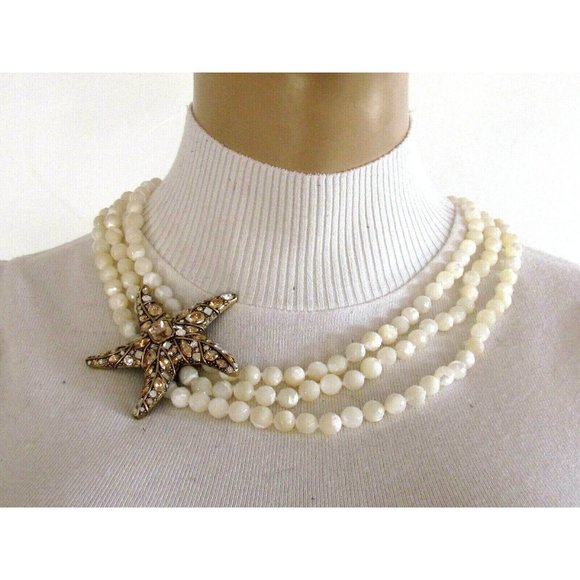 Heidi Daus Designer Pendant White Glass Beads, Crystal Star Pendant Necklace - Picture 8 of 13